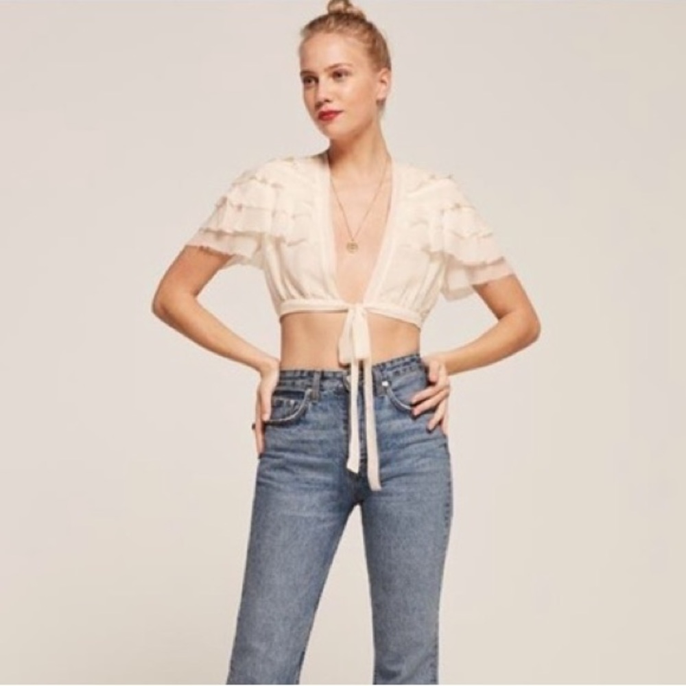 Reformation Rosedale Ruffle Top in Ivory Size Medium - Picture 6 of 7